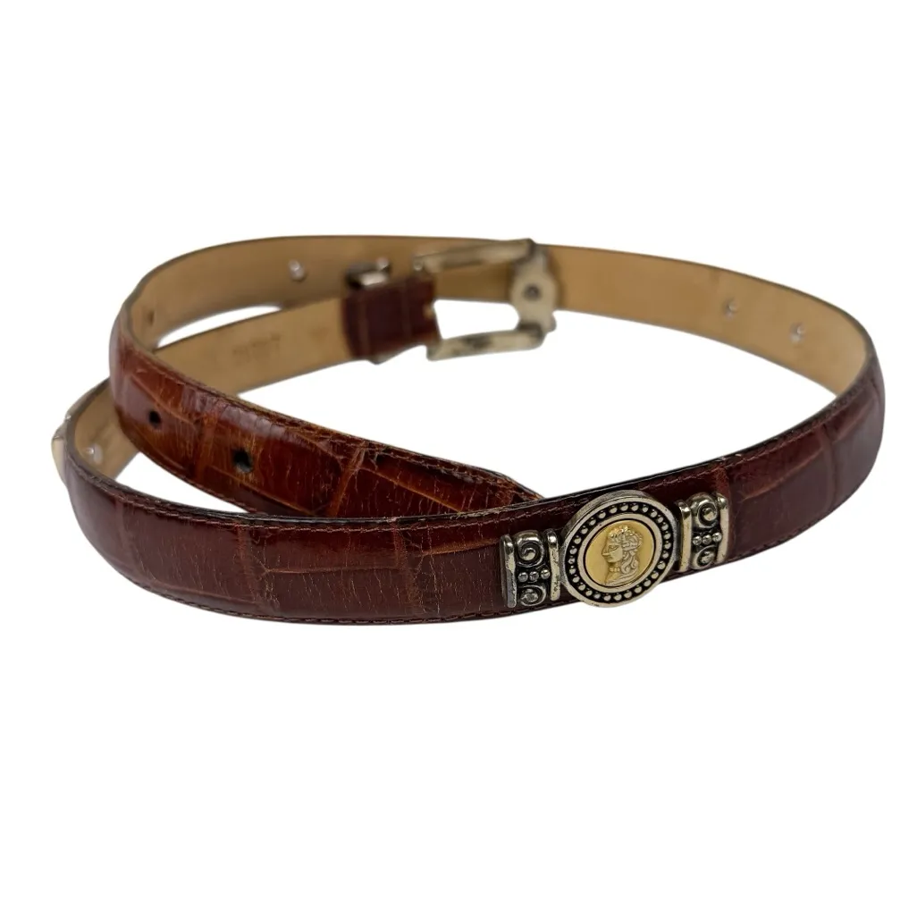 Vintage 1996 Brighton Museum Collection Brown Leather Golden Coin Belt Large - Image 5
