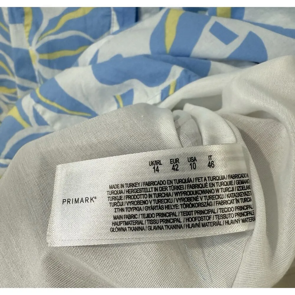 Primark Floral Button-Front Fit & Flare Dress Women’s 10 Blue White Yellow - Image 7