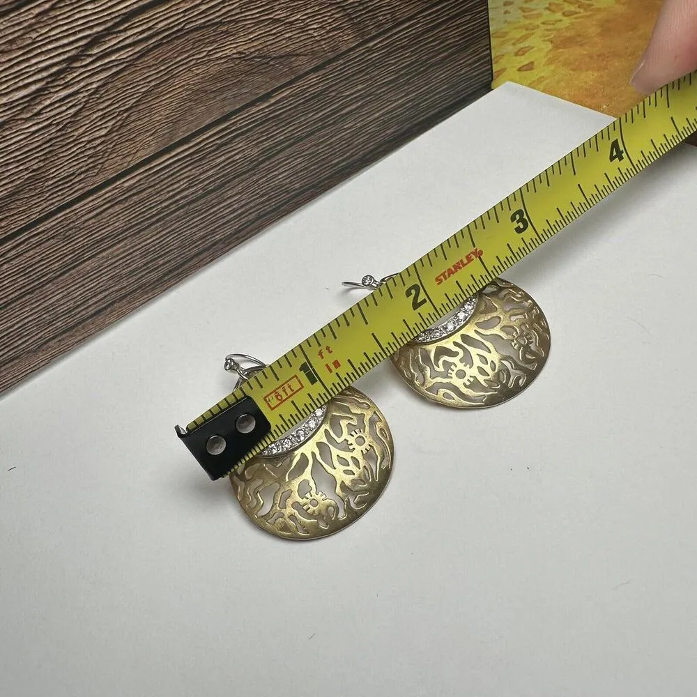 Stella & Dot Jordyn Rhinestone Gold Tone Filigree Pierced Dangle Drop Earrings - Image 6