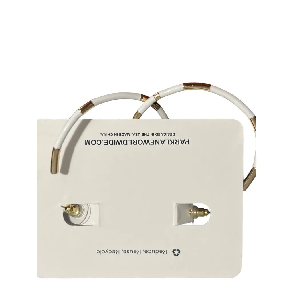 Park Lane Gold Tone Hoop Earrings White Enamel Pierced 2" Across New on Card - Image 4