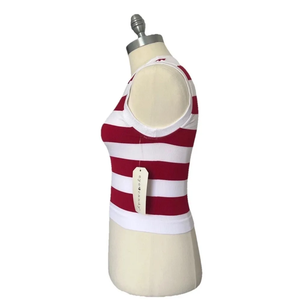 Eye Candy NWT Striped Knit Tank Top Red White Sleeveless Seamless Crop Size S/M - Image 4
