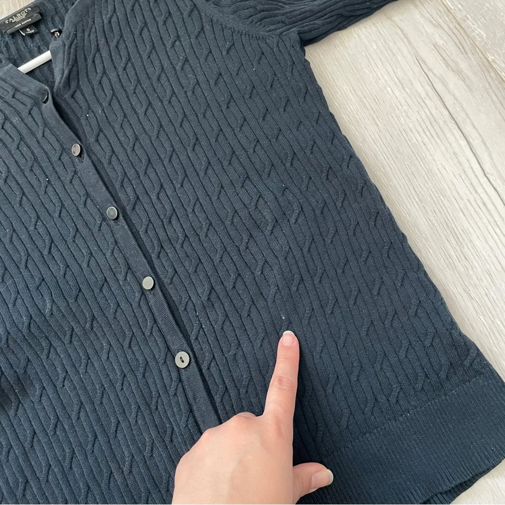 Talbots Fisherman Cardigan pima cotton cable knit womens Navy Blue small classic - Image 6