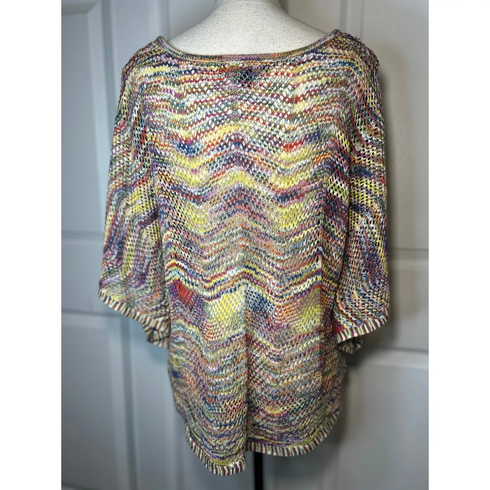 Fever Crochet Knit Zigzag Chevron Poncho Sweater Top Women's Size S Yellow - Image 4