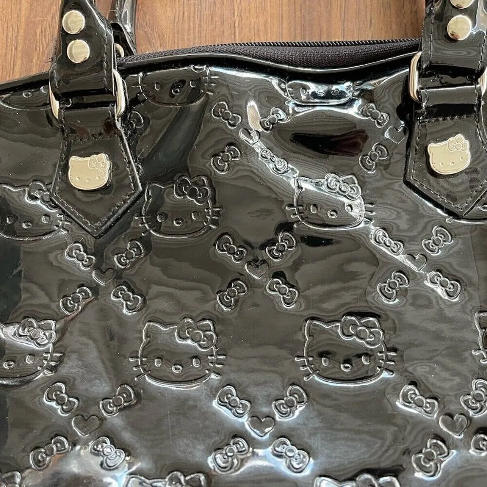 Hello Kitty Sanrio Black Patent Embossed Dome Tote Loungefly Handbag Pink Inter - Image 2