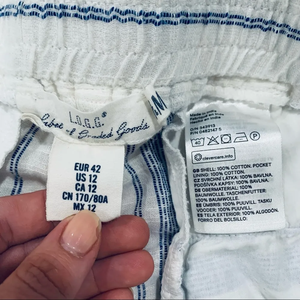 H&M  LOGG White Blue Striped Lightweight Pull On Shorts Size 12 - Image 6