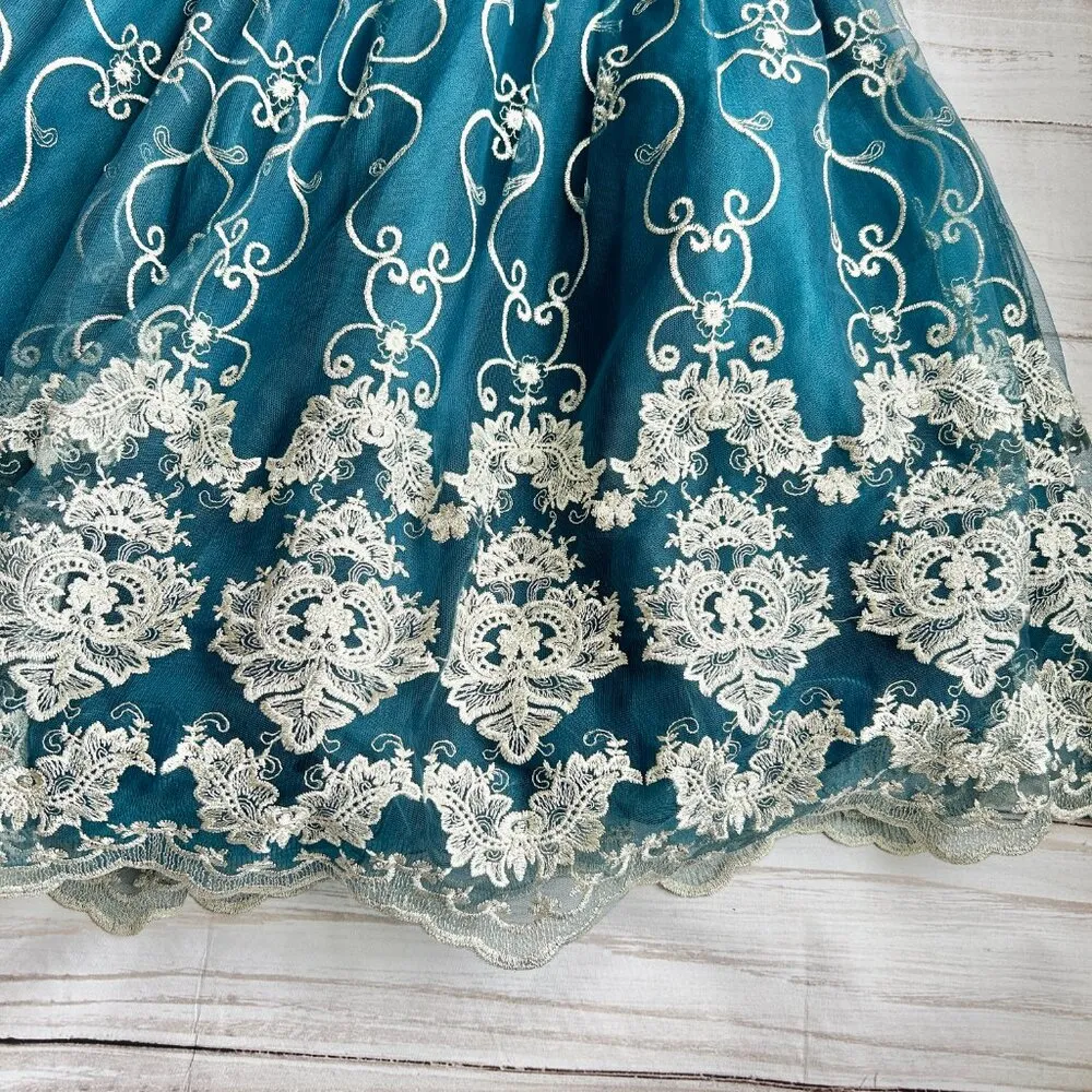 Chi Chi London Reign or Shine Teal Metallic Lace Sleeveless Midi Prom Dress NWT - Image 7