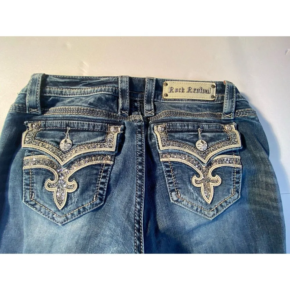 Rock & Republic Women Jean Sz 31 Manisa Studs‎ rhinestones Bling Cropped Western - Image 14