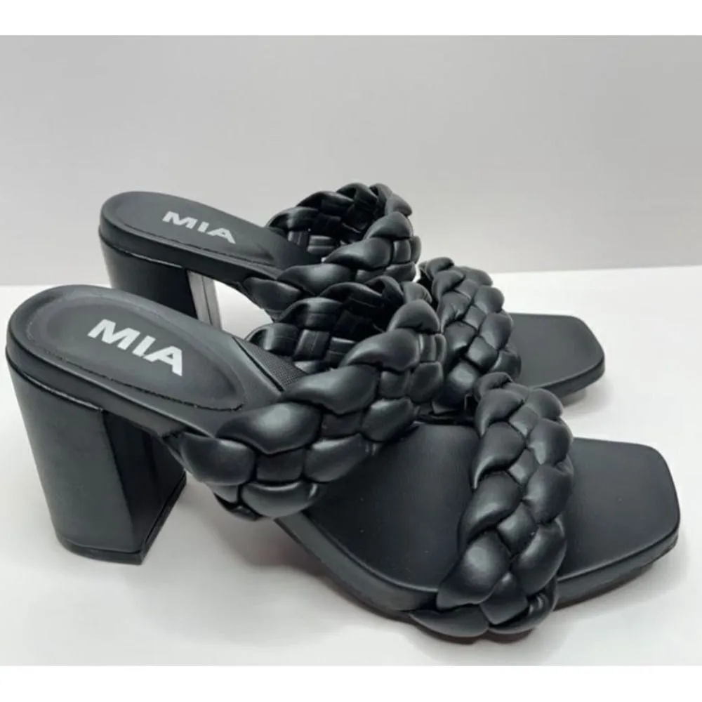 MIA Braided Heeled Sandals Square Toe Block Heel Black Size 6.5 - Image 2