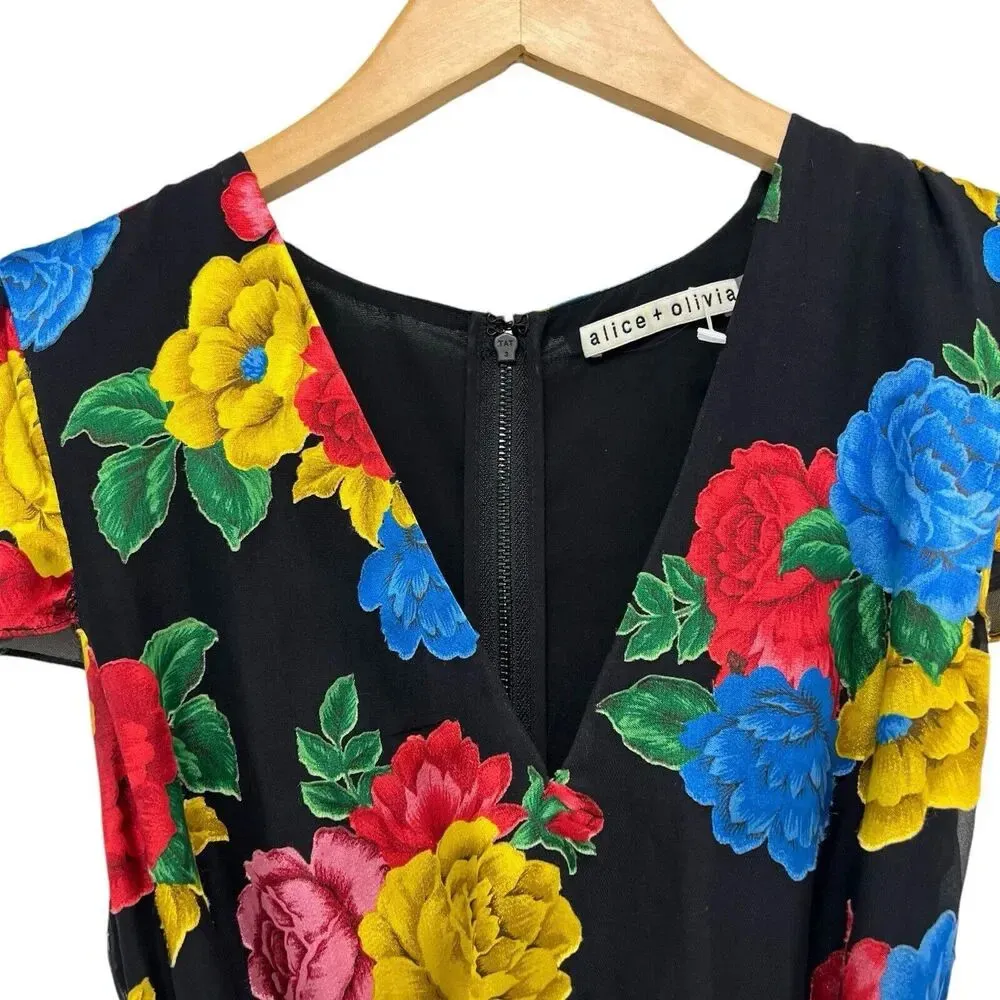 Alice And Olivia Erika Silk Ruffle Belted Tie Floral Maxi Dress Multi Size 4 - Image 10