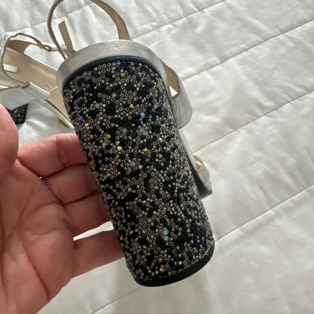 Zara silver heels beaded stones multicolor block high heel trendy sandal mermaid - Image 3