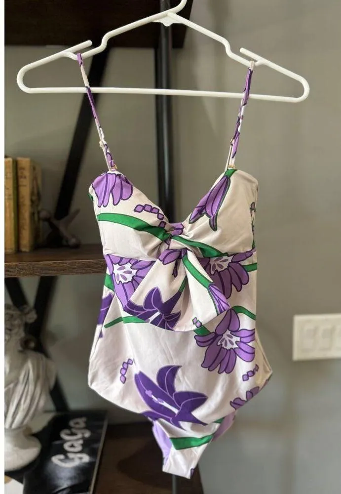 Juan De Dios Malaga One Piece Swimsuit Violet Flowers Womens Size 0 XS Purple - Image 4
