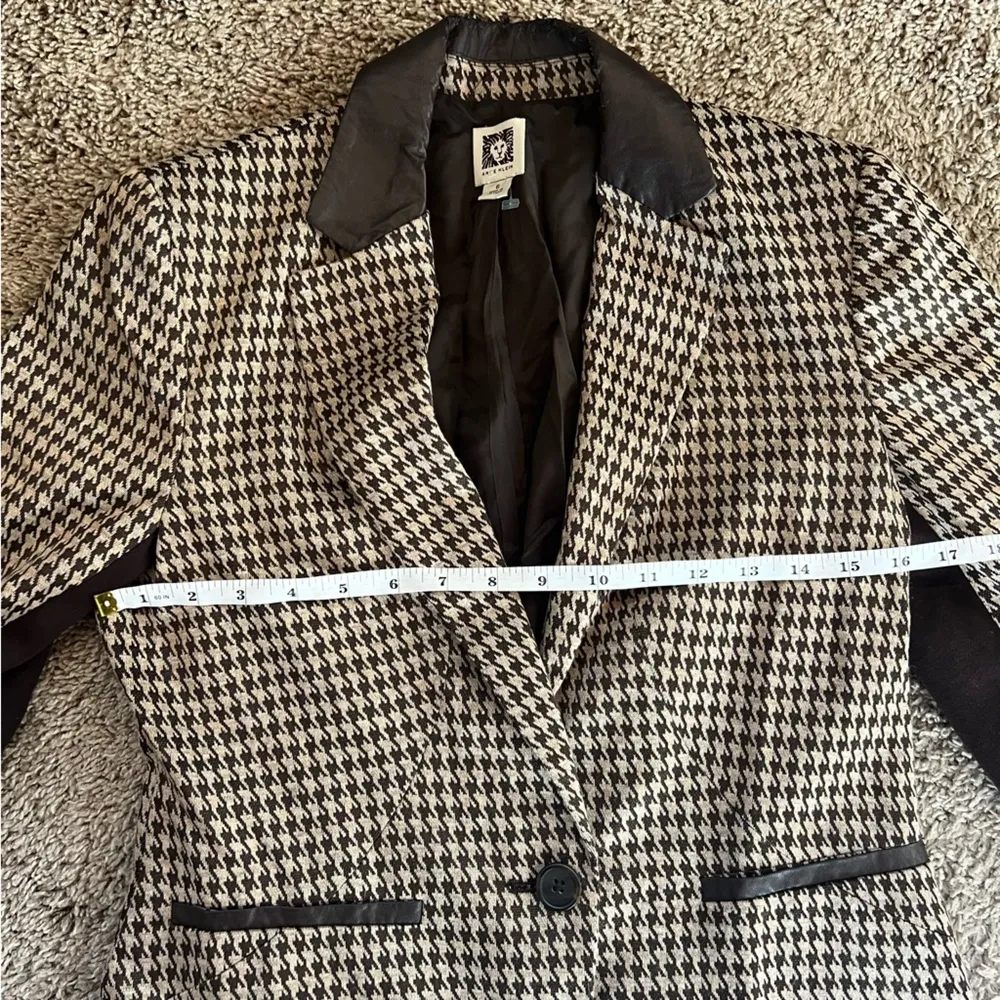Anne Klein brown and tan houndstooth suit jacket coat size 6 - Image 7