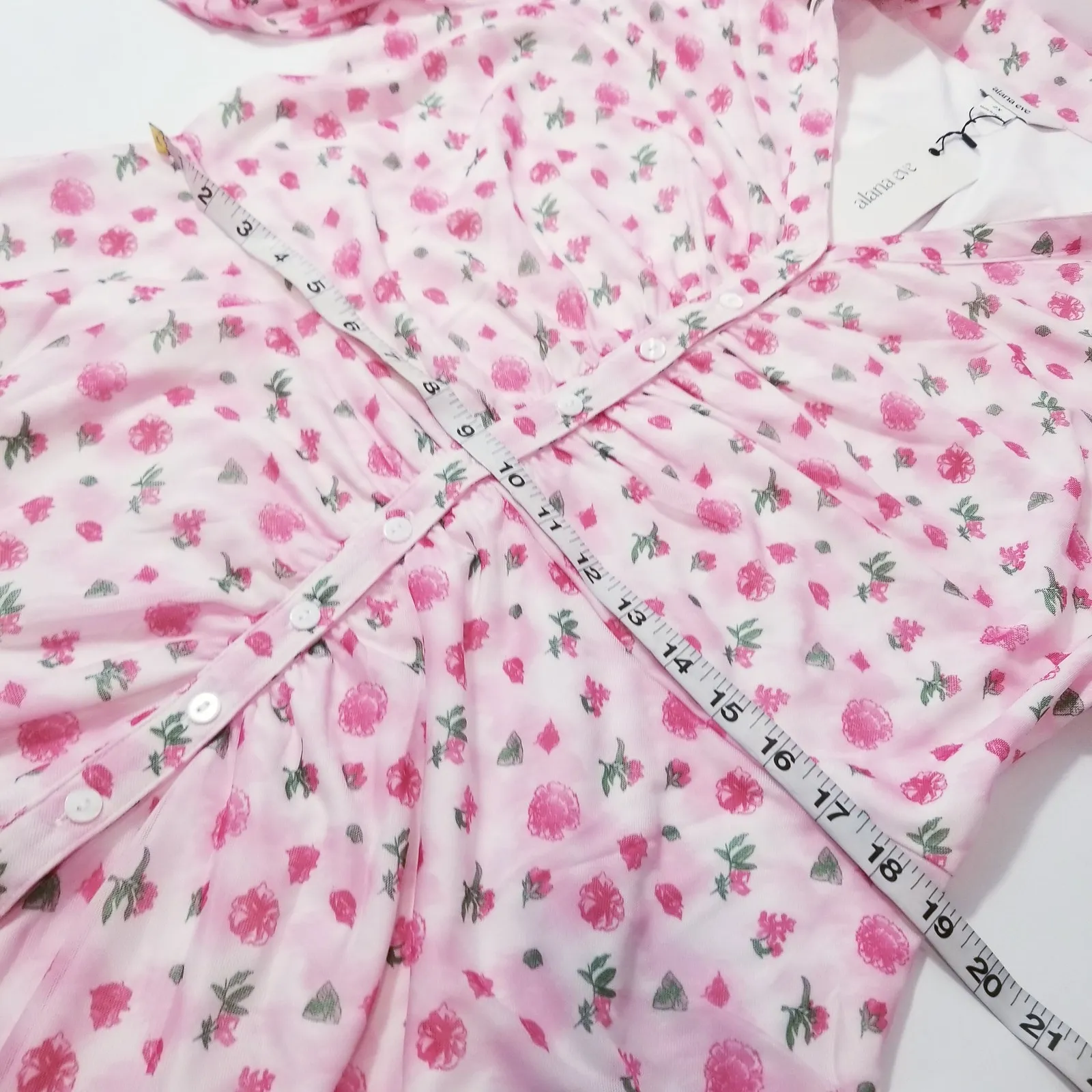 Alana Eve Pink Scarlett Garden Rose Mini Dress Long Dress Collared Button Front Size 2X - Image 7