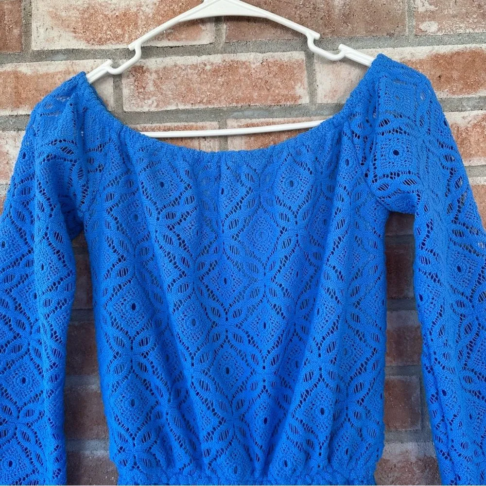 Lilly Pulitzer Lana Off Shoulder Romper Skort Blue Lace Women’s XXS - Image 9