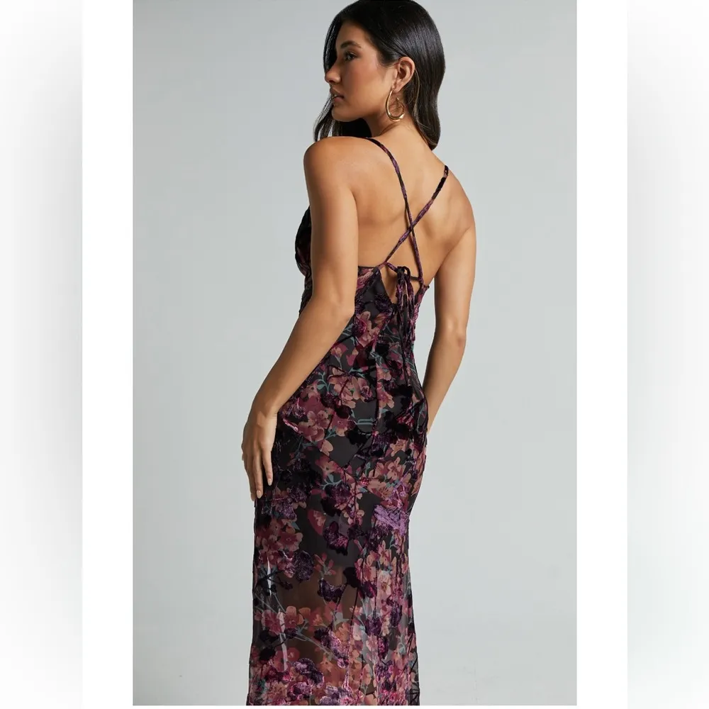 Showpo Aletta Maxi Dress w Cowl Neck in Burn Out Floral Purple Size XXS - Image 6