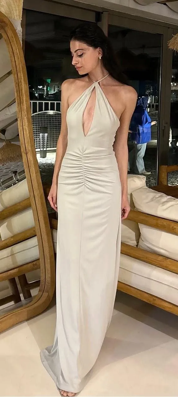 Zara dress gown fitted maxi bodycon Gray Halter formal evening wedding - Image 2