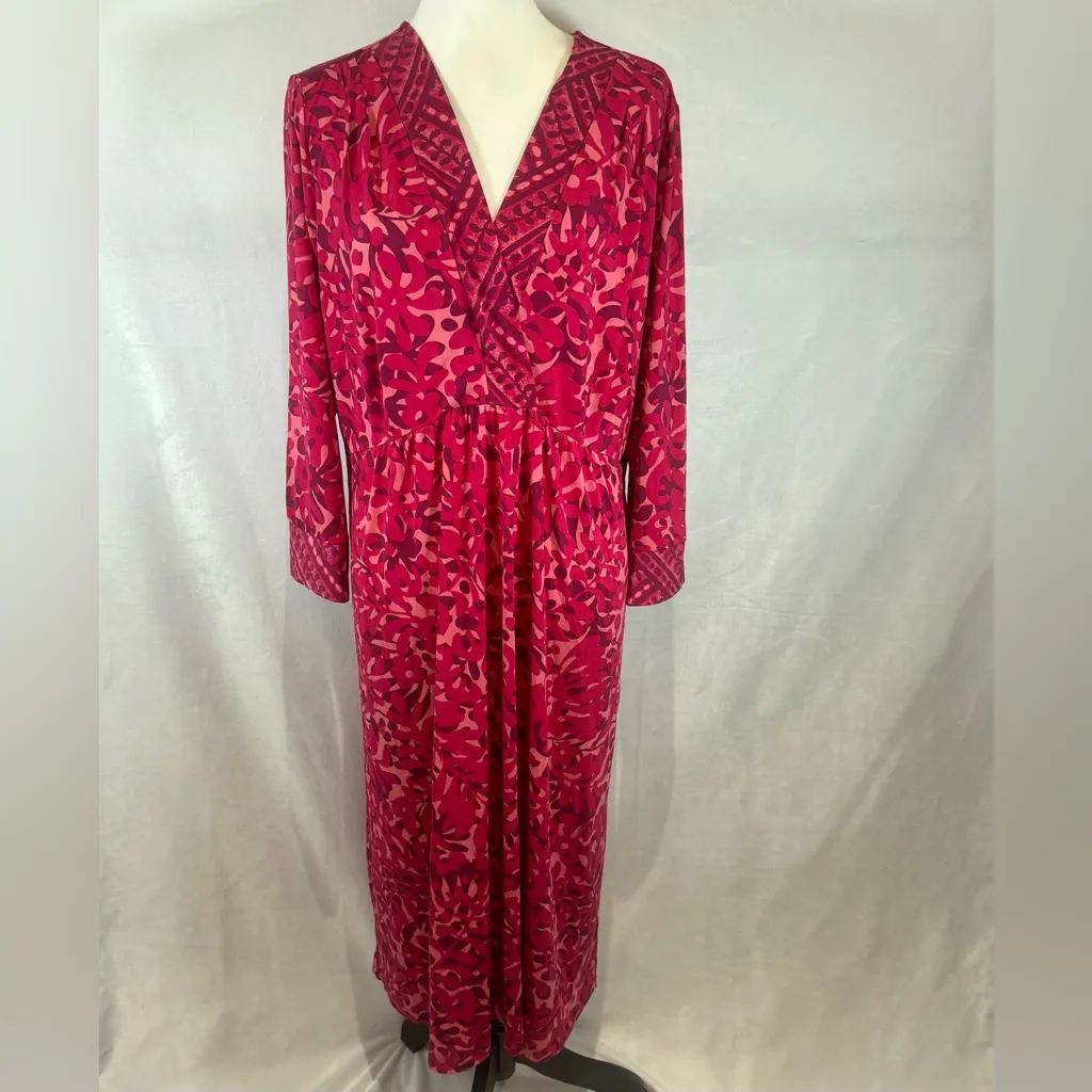 Bob Mackie pink batik print faux wrap midi dress size large - Image 2
