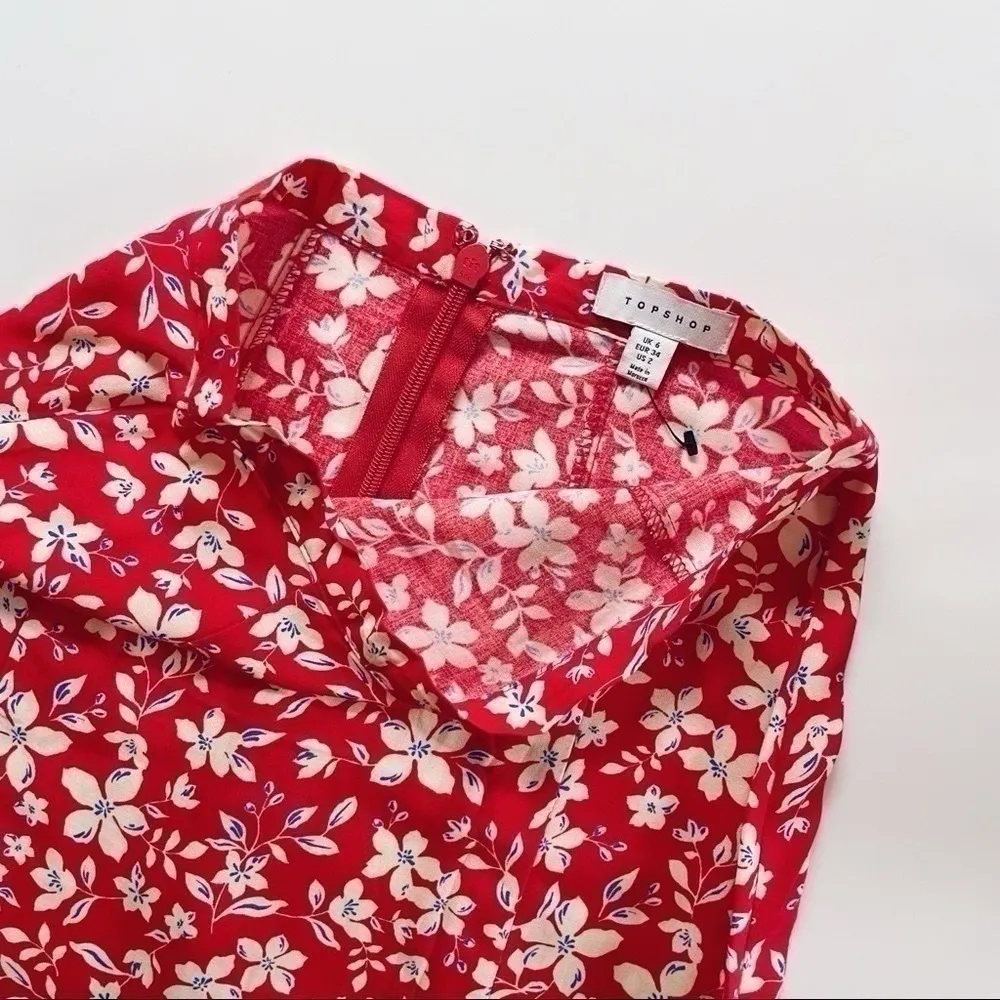 NEW Topshop Women’s Austin Floral Front Slit Skirt In Red - Image 6