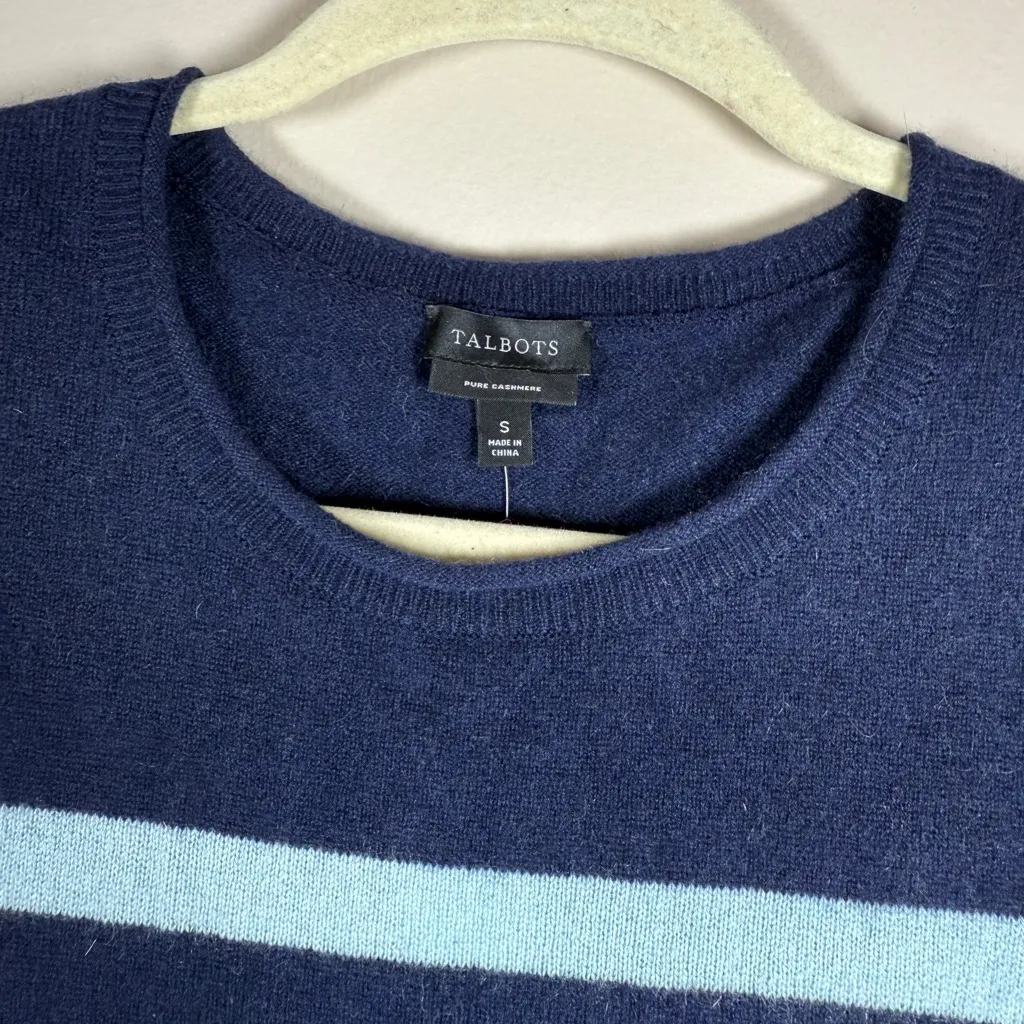 Talbots NWT Stirpped Cashmere Crewneck Sweater Blue Size Small - Image 8