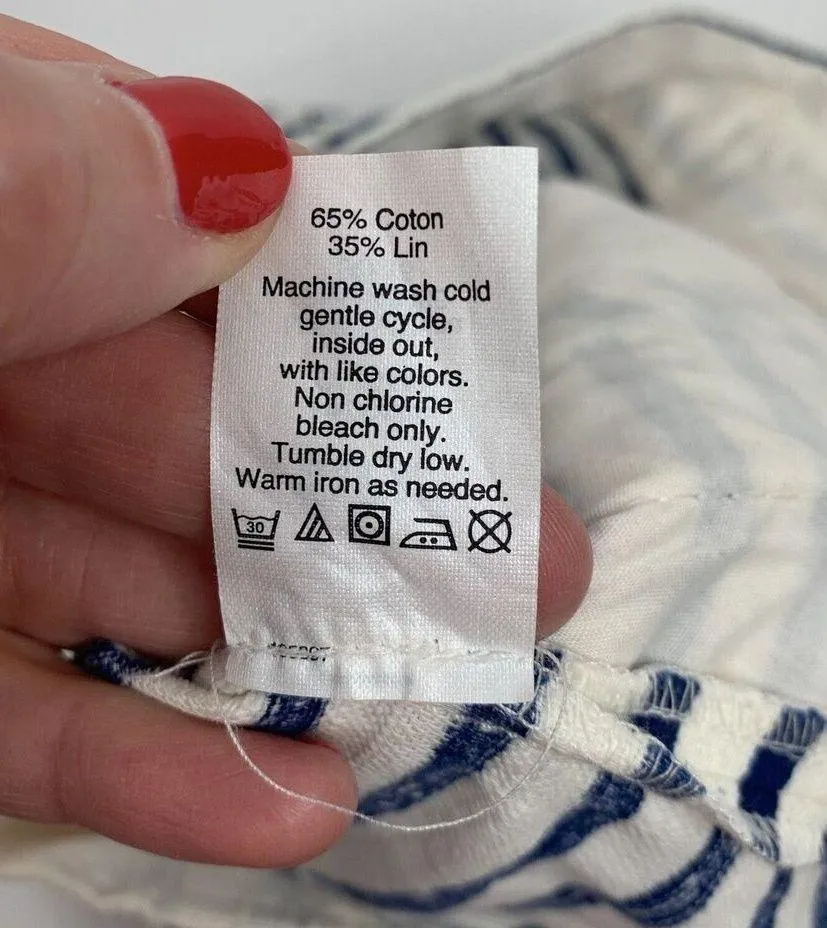 J. Crew Factory Sz 4 Shorts Linen Blend High Rise Pleated Nautical Stripe Womens Blue - Image 5