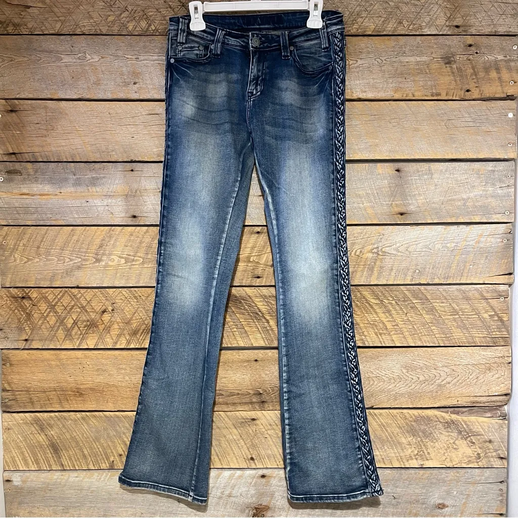 Rock & Roll Cowgirl Jeans Womens Size 30x34 Bootcut Stretch Denim Braided Y2K - Image 2