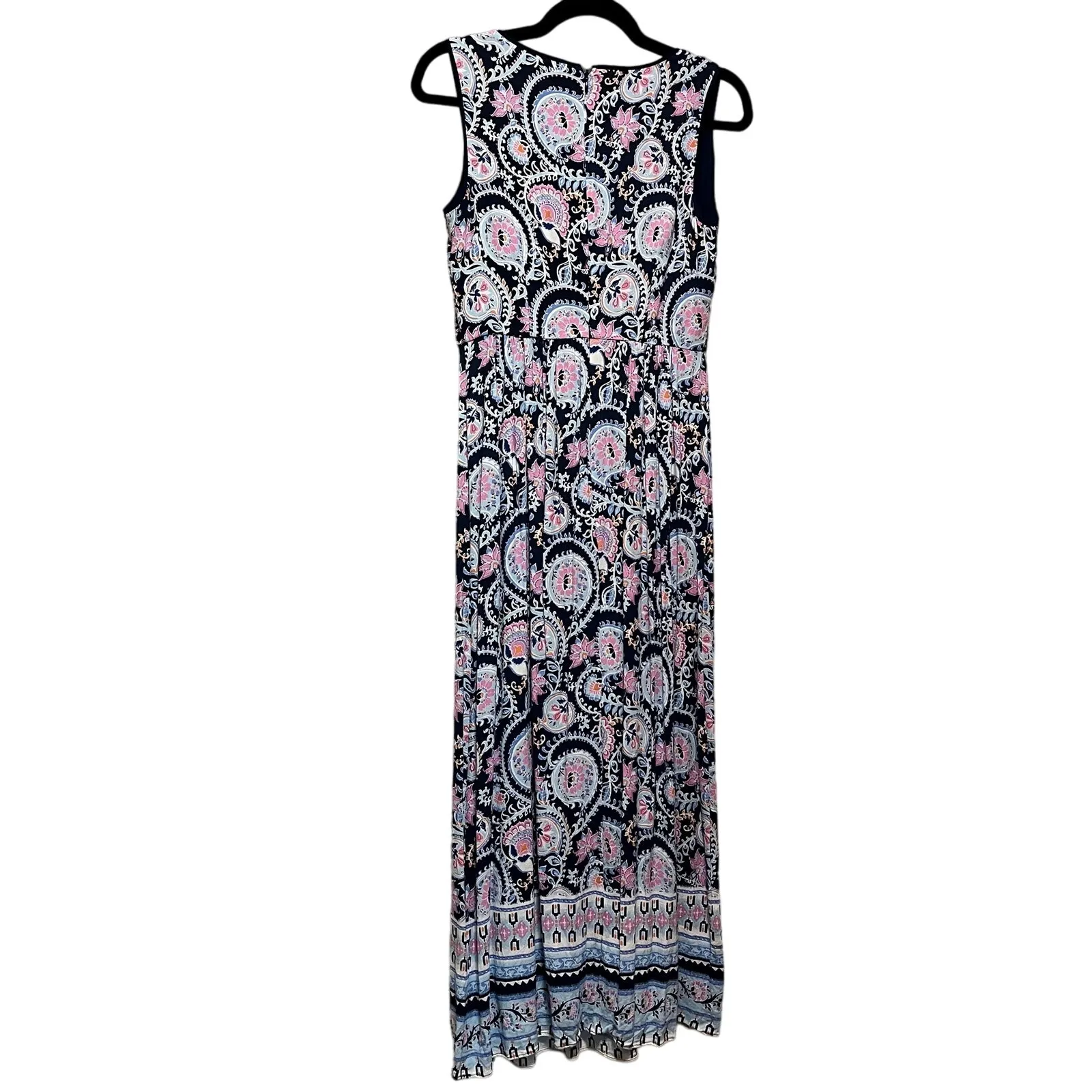 Talbots Maxi Dress Sleveless Notch Neck Navy Blue Pink Paisley Size 2 - Image 2