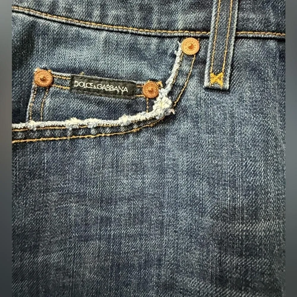 Vintage Dolce & Gabbana Denim Mini Skirt Italia‎ Patch Raw Hem Y2K IT 44 / US 8 - Image 4