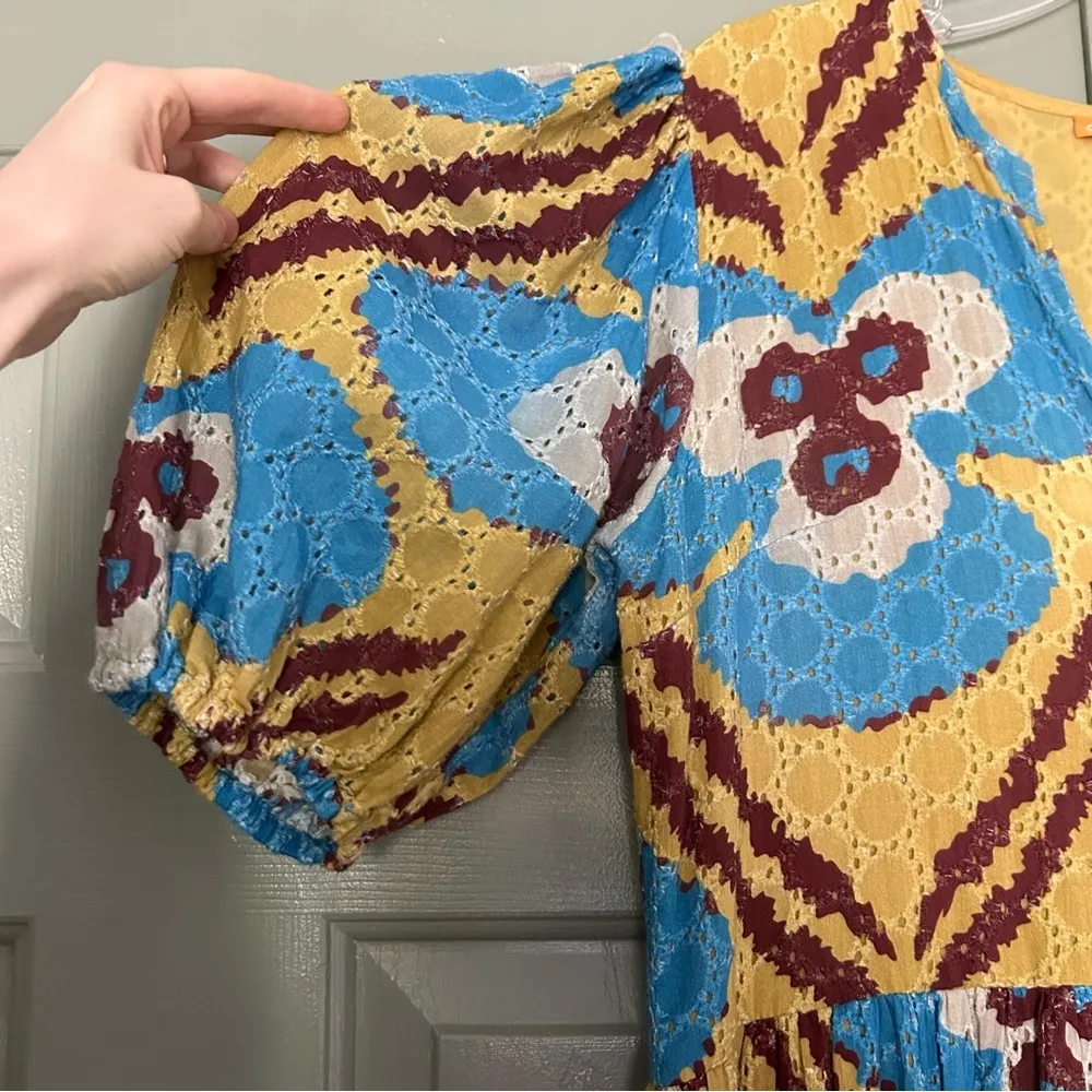 Oliphant Midi Dress with Puff Sleeves and Floral Pattern Patola Mustard Yellow - Image 5