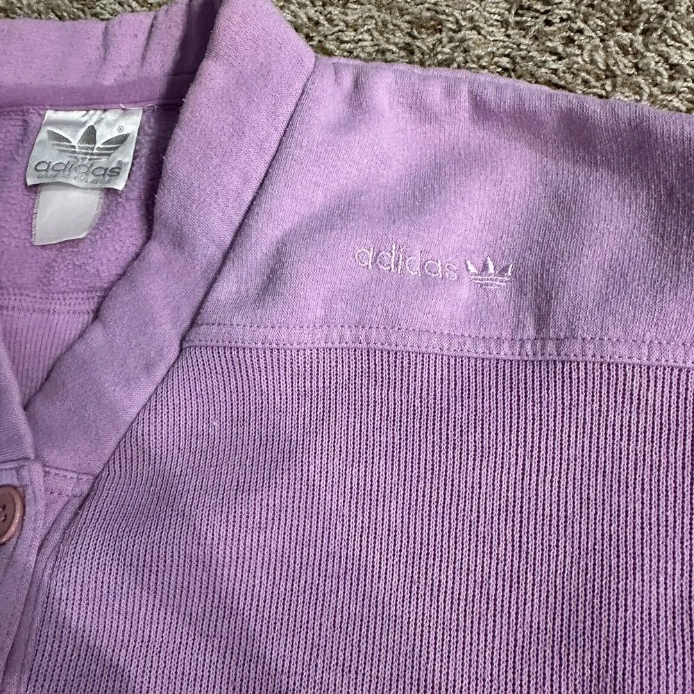 Vintage Adidas Varsity‎ Cardigan V-Neck Sweater Purple Pink Womens Size Small - Image 2