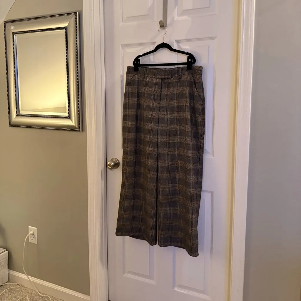 Express Editor Relaxed Trouser Pants Plaid Grey Orange Silver 12S Wide Leg - Image 2