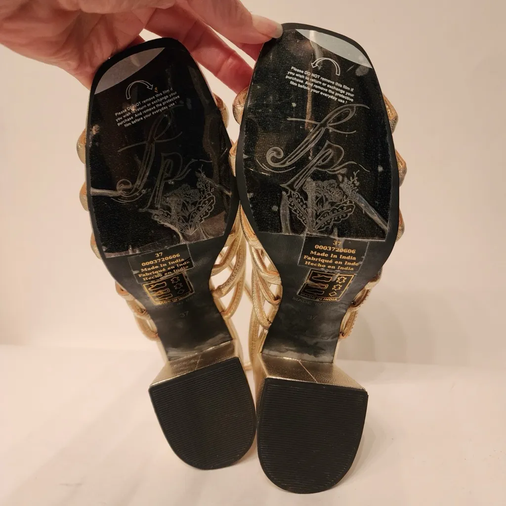 Free People Colette Cinched Women’s Gold Strappy Block Heel Sandals Size 6.5 /37 - Image 15