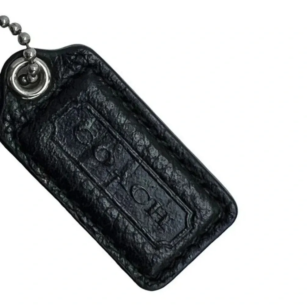 COACH Black Leather Replacement Keychain Mini Tag Fob On‎ Beaded Chain​​​ - Image 2