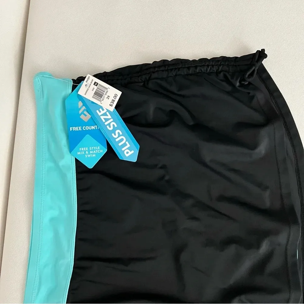 Free Country Side Shirred Swim Skirt Size 2X Black/Blue Built-In Brief - Image 11