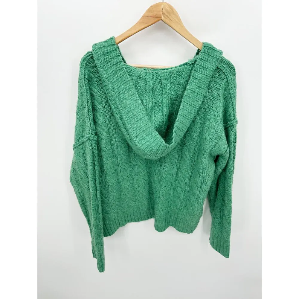 American Eagle Sweater Women Small Kelly Green Fisherman Hoodie Boxy Oversized - Image 2