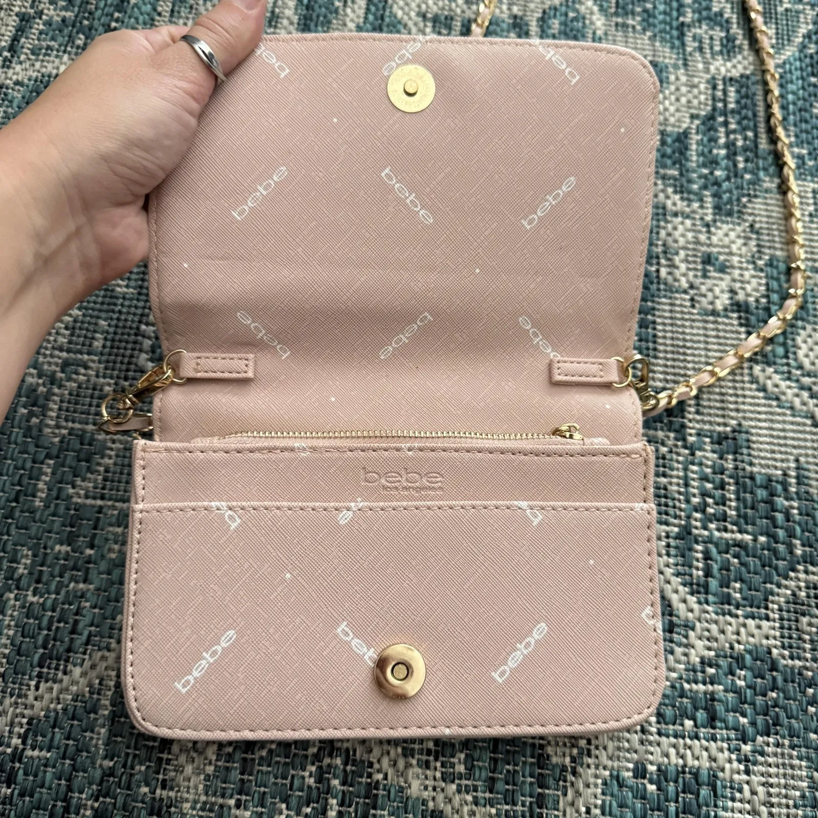 Bebe Crossbody‎ Bag Y2k Small Faux Leather Gold Chain Wallet Purse Embossed - Image 5