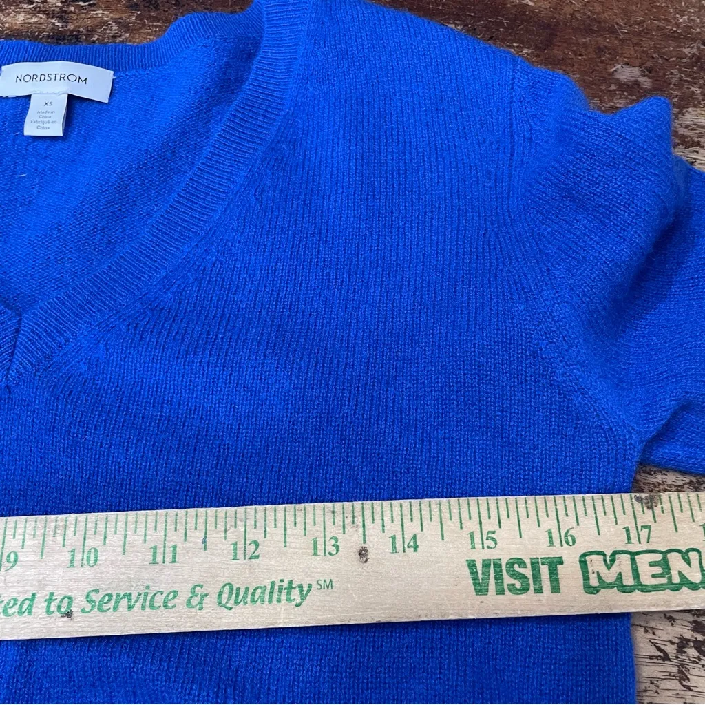 Nordstrom 100% Cashmere V-Neck‎ Long Sleeve Knit Sweater Blue XS - Image 4