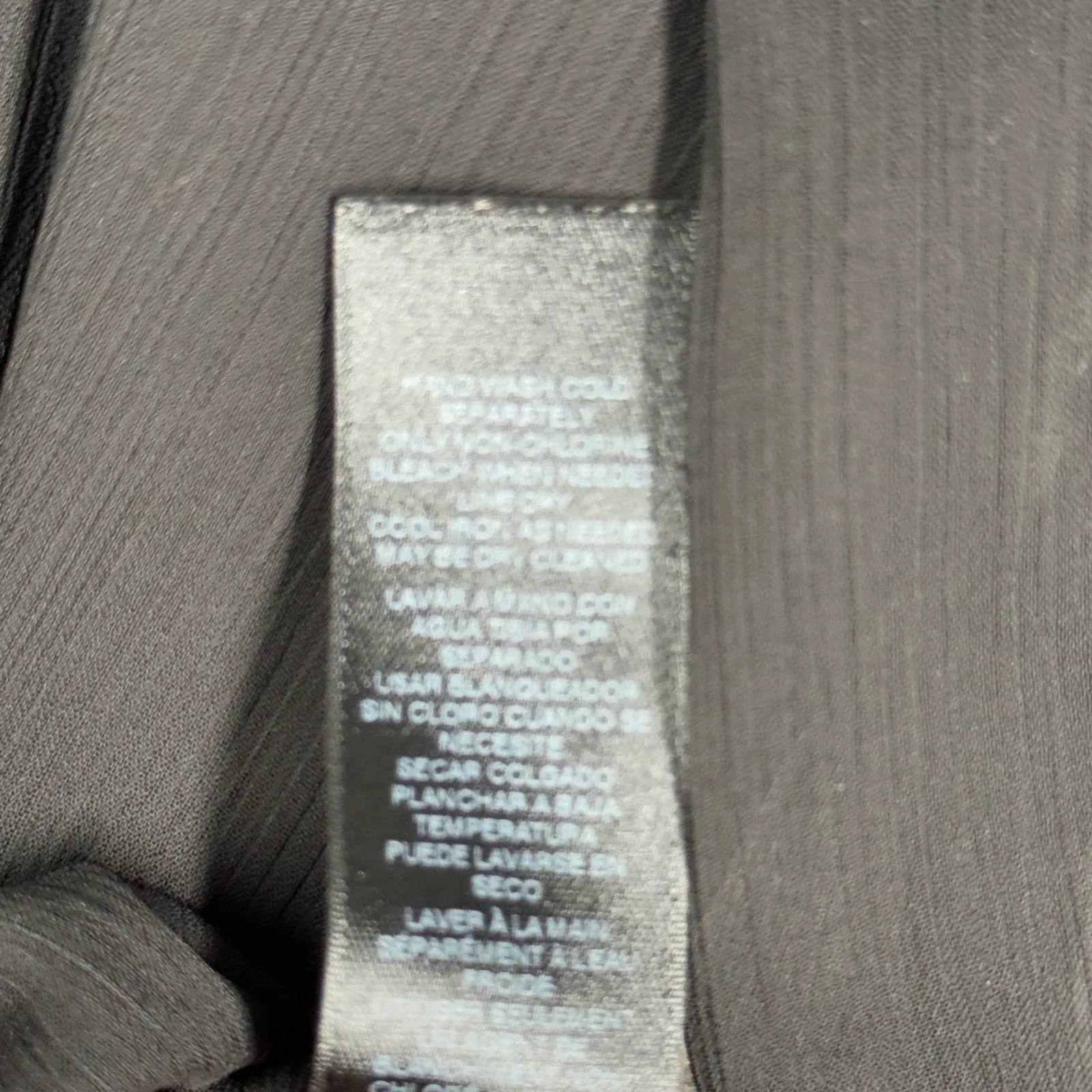 White House Black Market Blouse Sheer Long Sleeve‎ Ruffle Neck Neutral Black 4 - Image 8