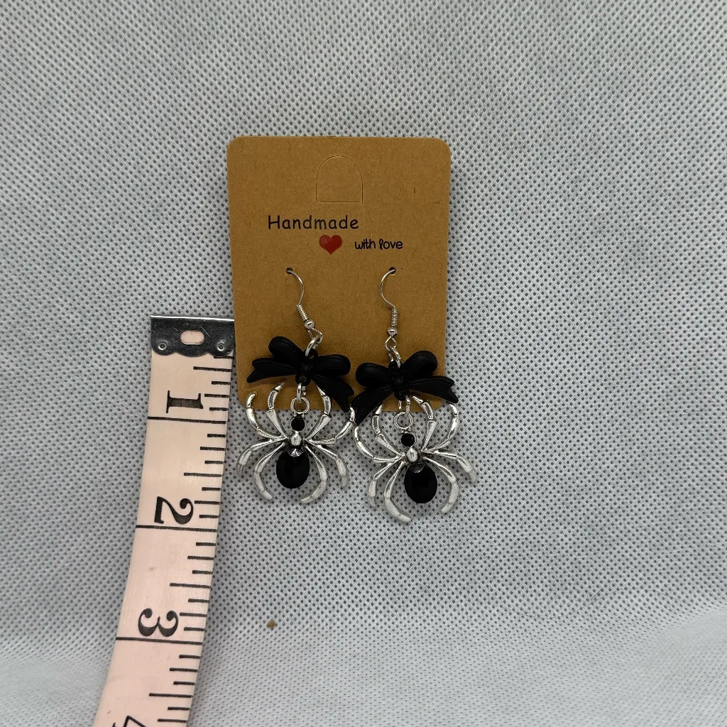 Handmade Bow and Spider Earrings Black - Image 5