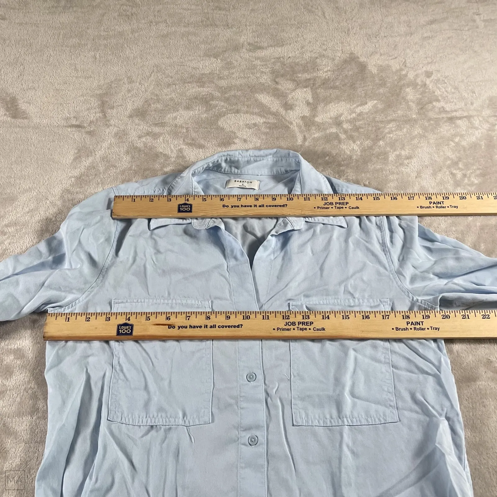 Babaton Women's Blouse Utility Shirt Relaxed Coastal Casual‎ S Blue - Image 4