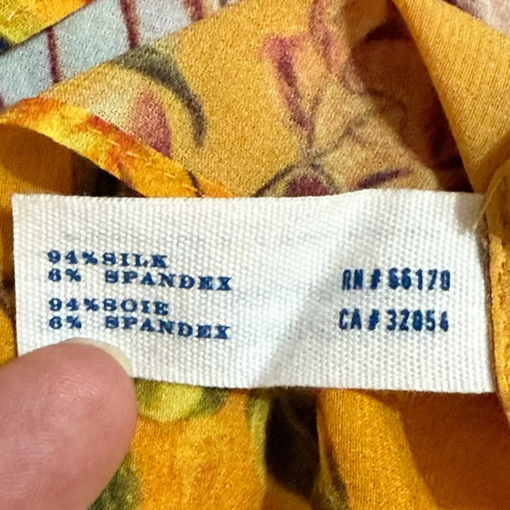 Leifsdottir Silk Blend Exotic Bird & Botanical Print Blouse Yellow Sz 6 Gold - Image 13