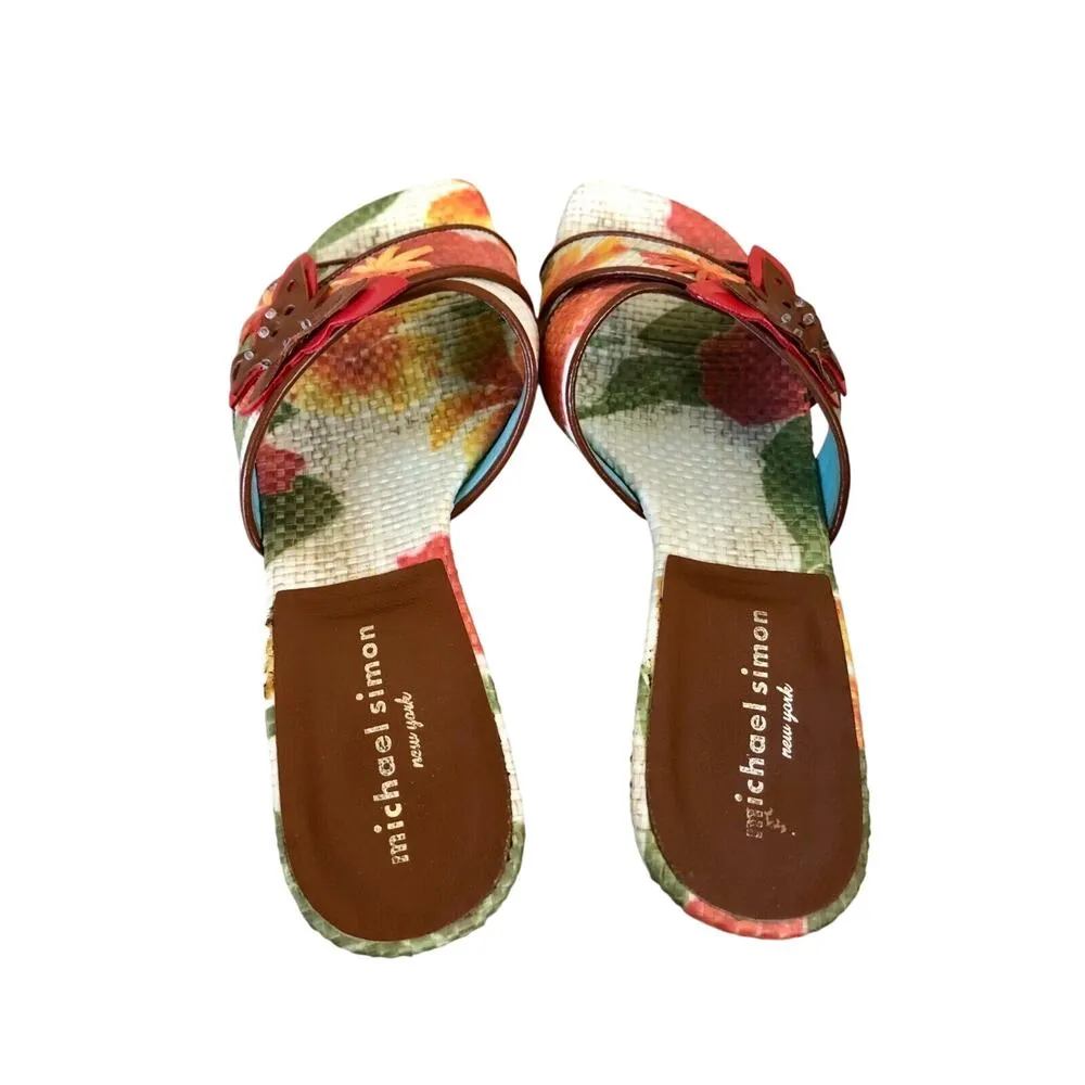 Michael Simon Shoe Slide Sandal Sz 7.5 Leather Textured Fabric Butterfly $150 Brown - Image 4