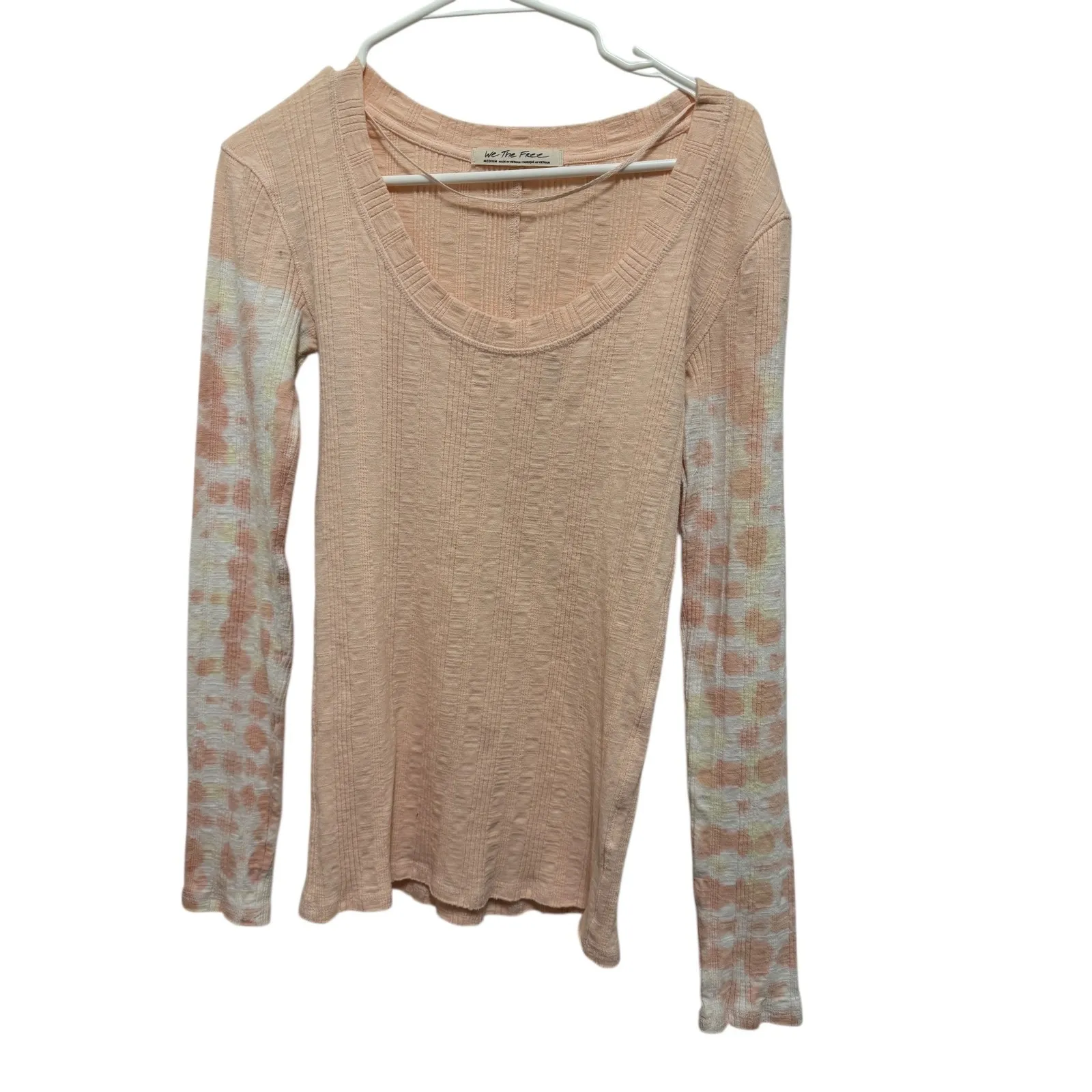 We The Free Long Sleeve Thermal Tie Dye Shirt Peach Yellow Women's Medium - Image 3