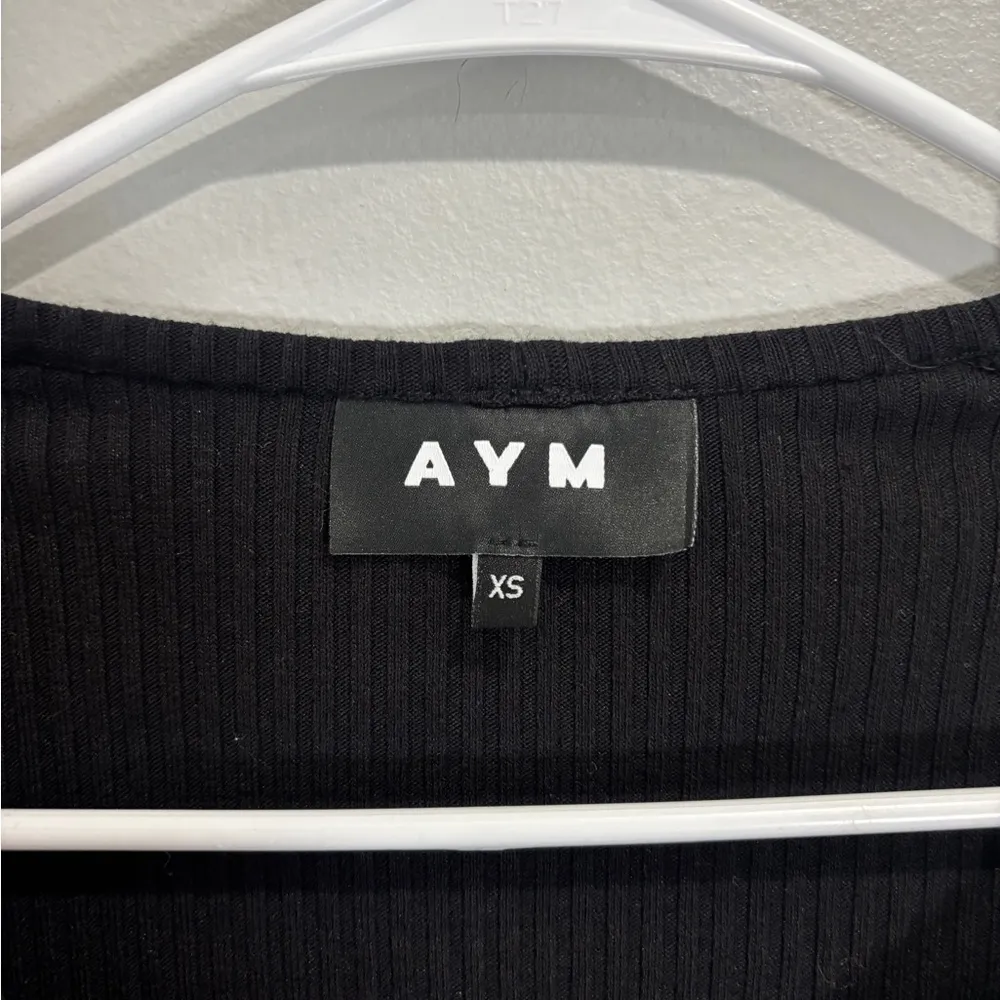 AYM Sweater Bodycon Ribbed Long Sleeve V Neck Cotton Blend Mini Dress XS Black - Image 4