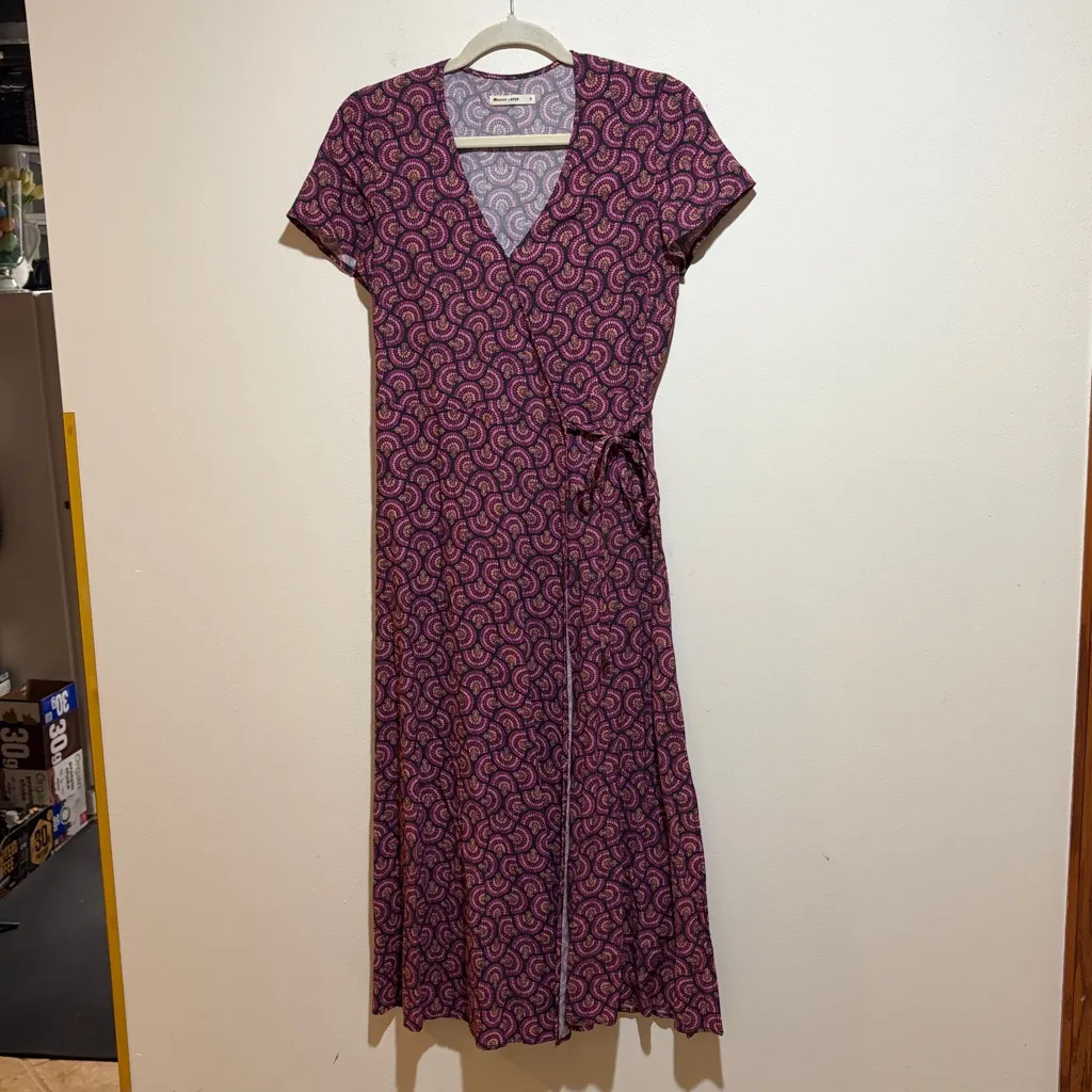 Marine Layer Emlyn Midi Wrap Short Sleeve Dress Fan Block Print Size Small - Image 4