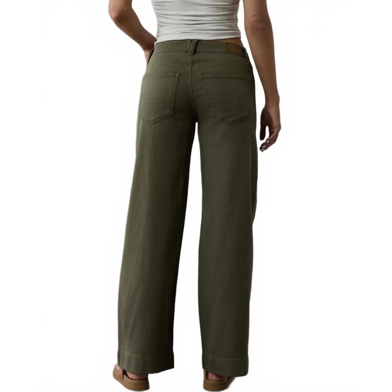 AE Dreamy Drape Stretch Low-Rise Baggy Wide-Leg Pant American Eagle Olive 16R - Image 4