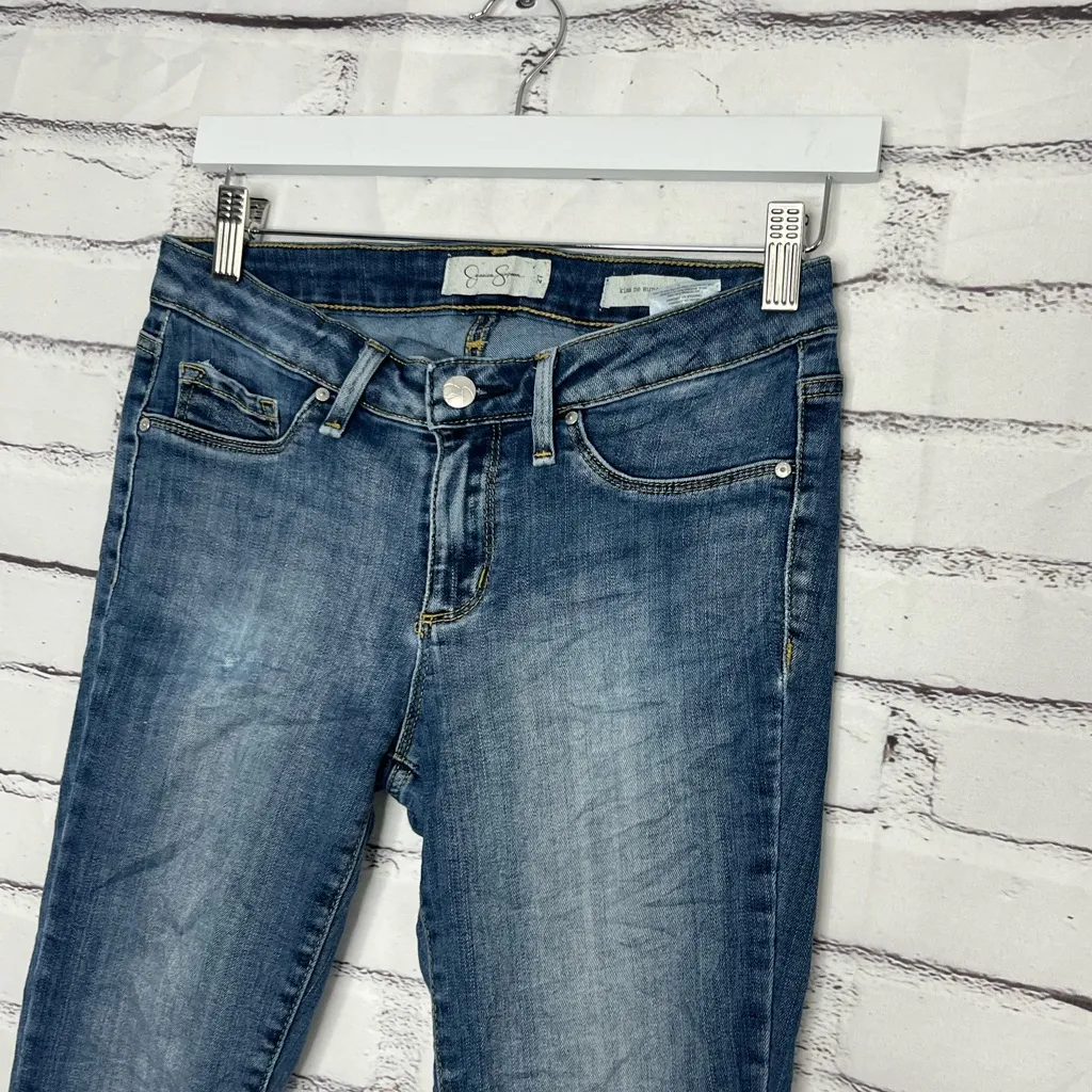 Jessica Simpson Kiss Me Mid Rise Skinny Jeans Women’s 27 Blue Faded Hem Stretch - Image 7