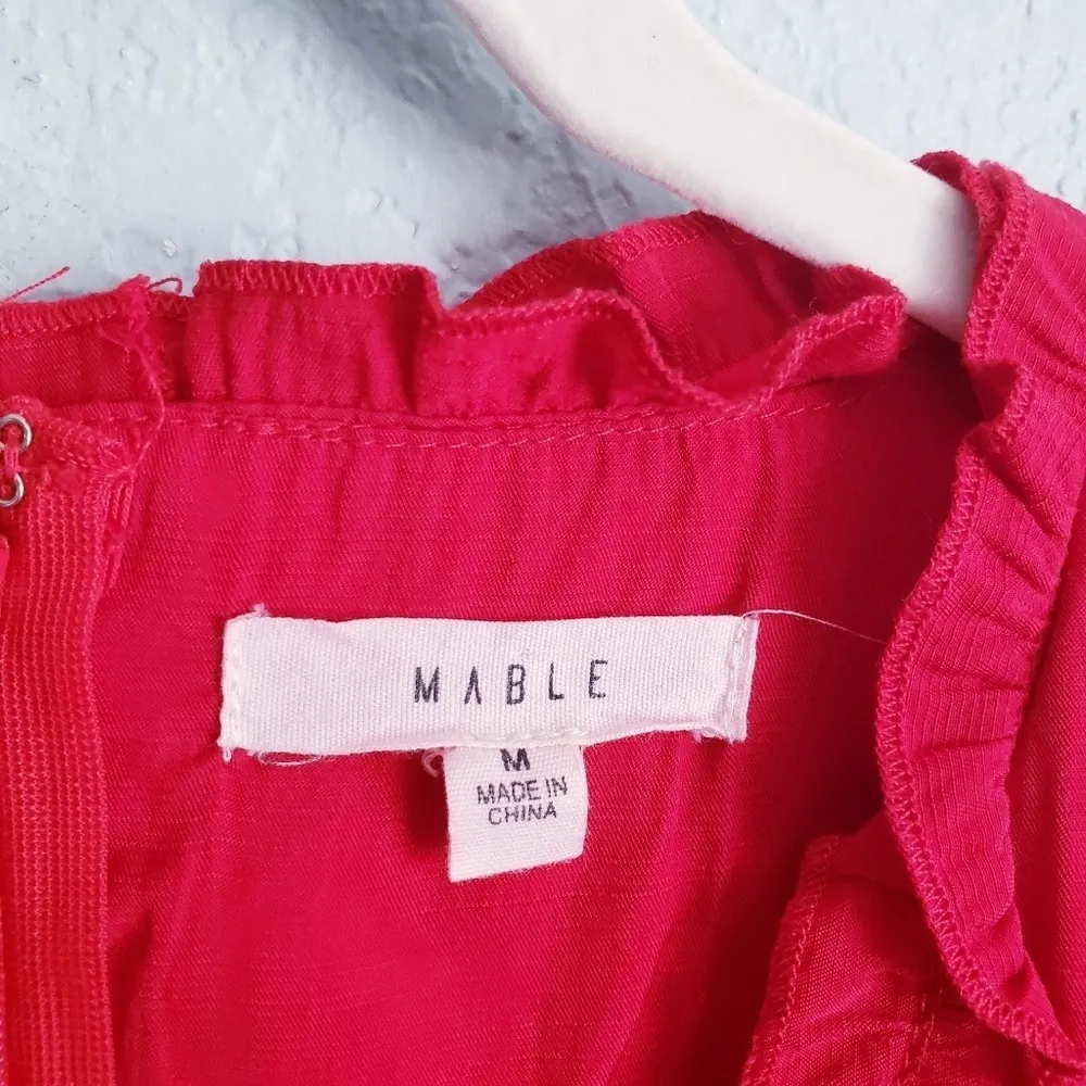 Mable Red Long Sleeve Ruffle Trim Dress - Image 6