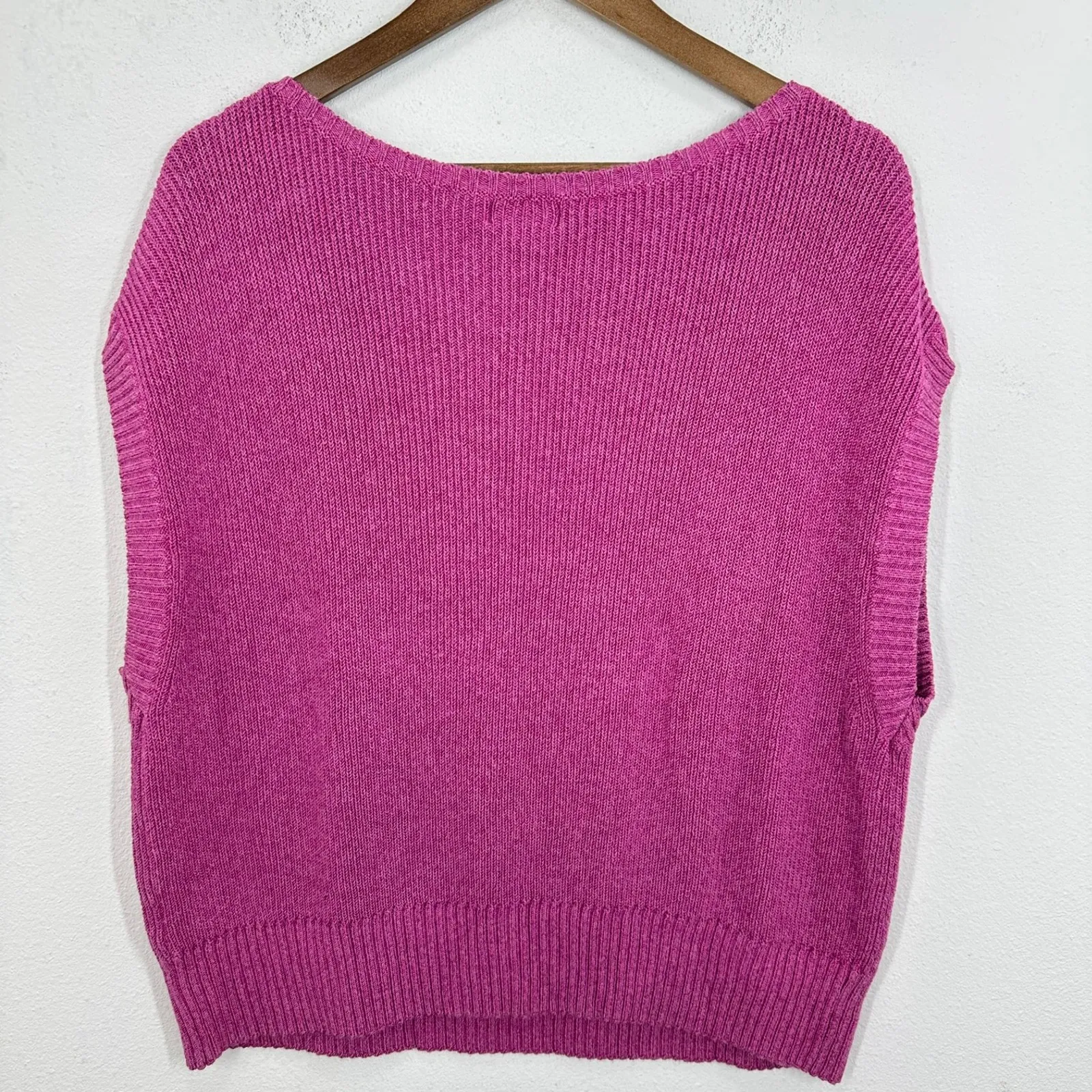 Maeve by Anthropologie Pink Ribbed Knit Cap Sleeve Sweater Top Women's XL - Image 6
