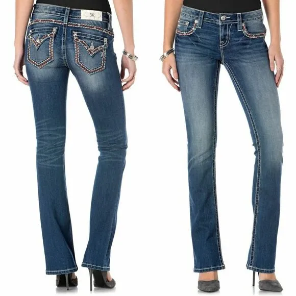 New! MISS ME Embellished Bootcut Blue Jeans Denim Mid-Rise Size 28 Inseam 34 - Image 2
