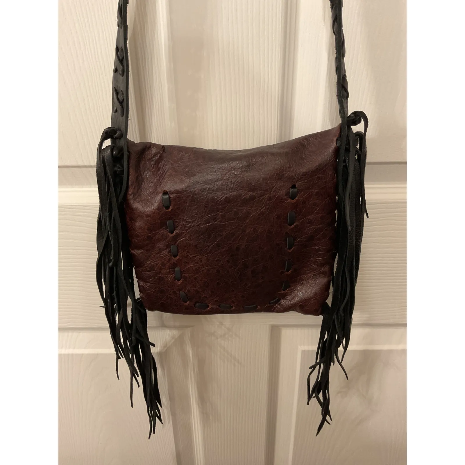 Small Jimmi WZ Natural Leather Handmade Western Fringe Crossbody Bag - Image 9